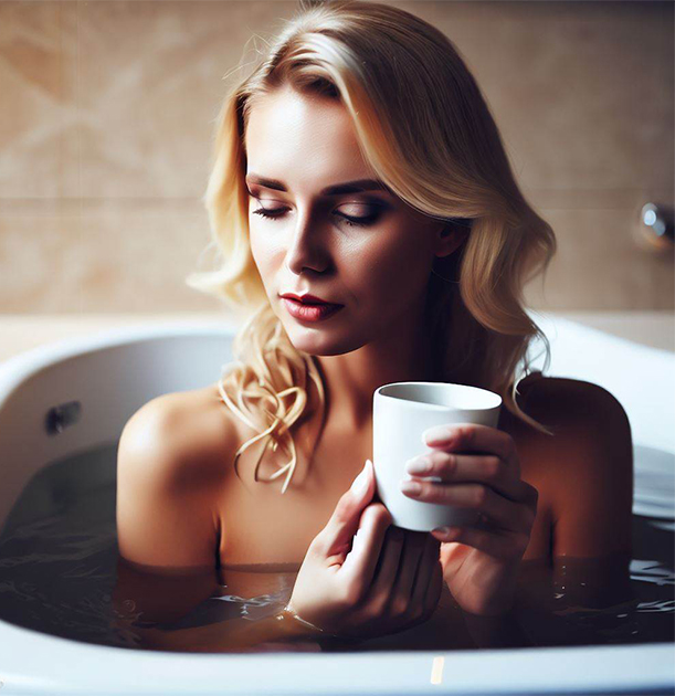 jeune fille buvant un café dans un spa